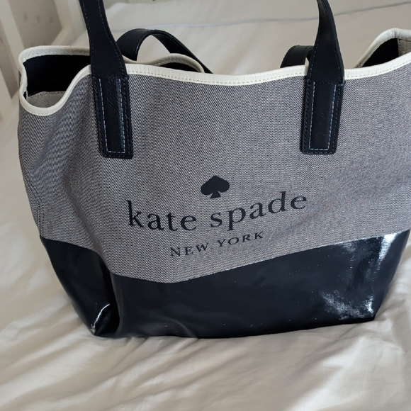 kate spade Handbags - kate spade Canvas Tote with Navy Patent Base